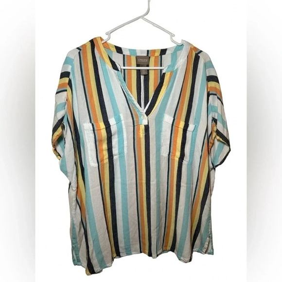 Chico’s dolman sleeve striped gauze pop over shirt - Picture 1 of 6